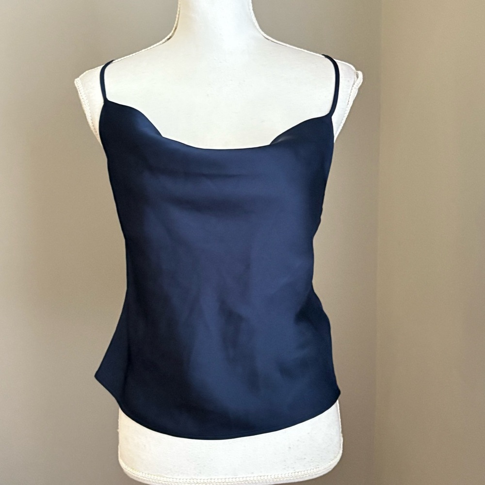 Rachel Zoe Satin Cami Spaghetti Strap Top Size M Cross Back Lined Draped